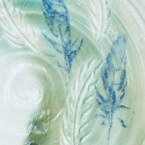 Wheel thrown porcelain plate with leaf detail by Irish ceramic and glass artist McCall Gilfillan of Elements Studio, Downhill, Northern Ireland